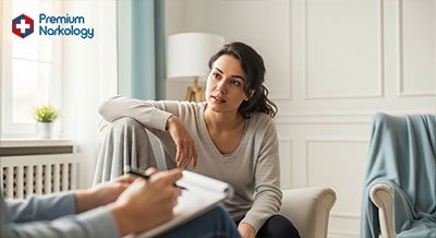 Девушка разговаривает с врачом клиники